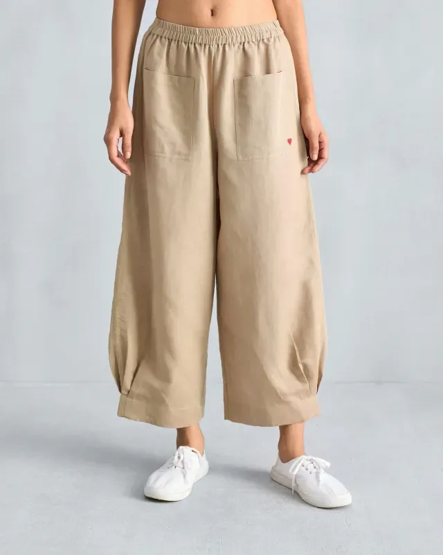 Wide Linen Trouser in Beige