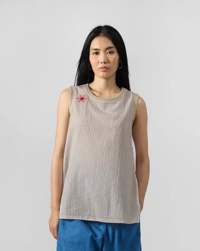 Sleeveless Seersucker Top in Salt